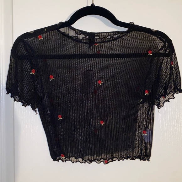 Black See Through Rose Crop top - Picture 1 of 1